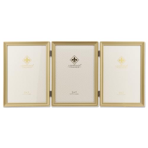 Lawrence Frames Bead Border Design, 5x7 Triple, Satin Gold - color: Satin Gold, size: 5 Inches X 7 Inches, Triple