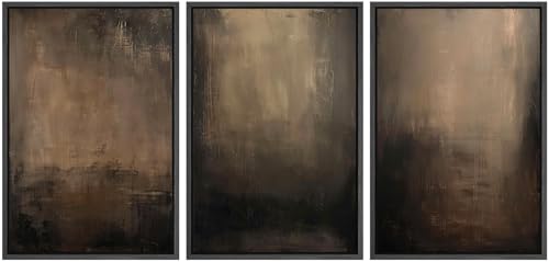 SIGNFORD Framed Canvas Print Wall Art Set Abstract Earthy in Deep Brown and Beige Tones Modern Art Decorative Colorful for Living Room, Bedroom, Office - 16"x24"x3 Black - color: A10-2410-m01, size: 16"x24"x3 Panels Black