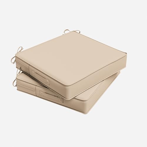 Outdoor Chair Cushion 17 x 16 x 3 Inches Patio Furniture Outdoor Waterproof Seat Cushion, Patio Chair Cushion with Handles and Ties, Square Dining Chair Cushion Set of 2, Sand - color: Sand, size: 17×16×3 in