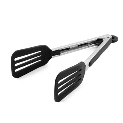 12 Inch Stainless Steel Silicone Cooking Tong (Black) | Kitchen Silicone Tong Heat Resistant Meat Turner Spatula Tongs Fish Tongs for Grilling Steak Salad Pasta Buffet Serving - color: Black, size: 12 inch