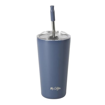 Mr. Coffee Java Quest 16 oz Double Wall Stainless Steel Tumbler with Lid & Reusable Straw, Insulated Thermal Drink Cup for Hot & Cold Beverages, Blue - color: Blue