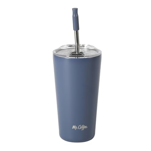 Mr. Coffee Java Quest 16 oz Double Wall Stainless Steel Tumbler with Lid & Reusable Straw, Insulated Thermal Drink Cup for Hot & Cold Beverages, Blue - color: Blue