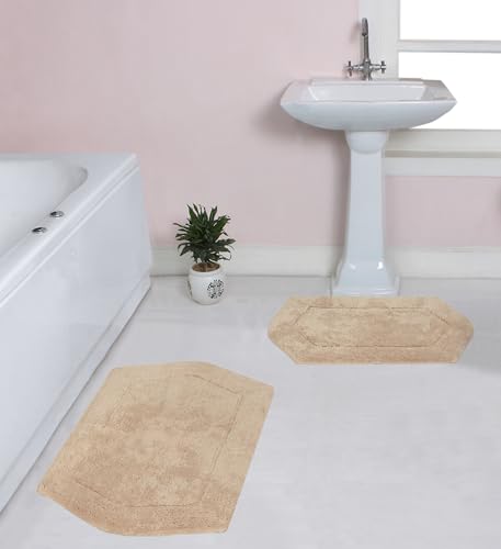 Home Weavers 100% Cotton Tufted Waterford Collection, Extra Soft and Absorbent Bath Rugs, Machine Washable Bath Mats for Bathroom, 2 Piece Set(M+L), Linen - color: Linen, size: 2 Piece Set(M+L)