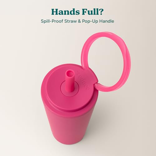 REDUCE Halo 24 oz Stainless Steel Vacuum Insulated Tumbler - Spill Proof Travel Mug with Flip Handle Lid - Keeps Drinks Cold for 32 Hrs - Dishwasher Safe - Cupholder Friendly - Dragonfruit - color: Dragon Fruit, size: 24 Ounces