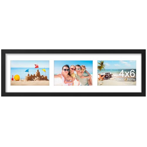 decorUhome 3 4x6 Picture frames Collage Wall Decor with Mat, P06620BK | Black 6x20 Collage Picture Frame, Fits Three 4x6 Photos with Mat for Wall Mounting, 1 Pack - color: Black, size: 6x20 (3-4x6)