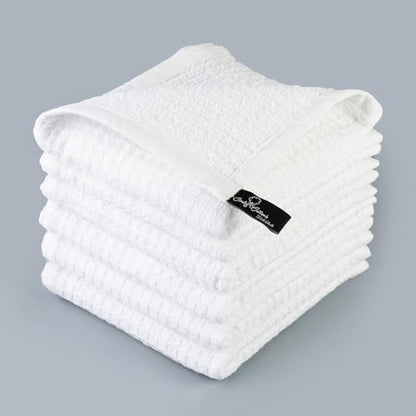 DishCloths Kitchen|Waffle Terry Weave Hand Towels|Cotton 12"x12" Reusable Dish Rags Washing Scrub Cleaning Dishes|Dish Bar Mop Towels Hand Wipes| washcloth |6 Pc Set-White - color: White