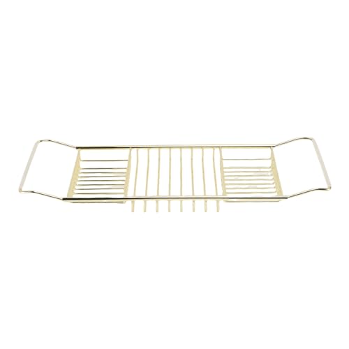 FTVOGUE Bathtub Caddy Tray, Stainless Steel Expandable Bathtub Tray 25 to 38.4 in, Over The Rack with 7.9 in Width, Bathroom Organizer Shelf for Shower Tub Use (Gold) - color: Gold