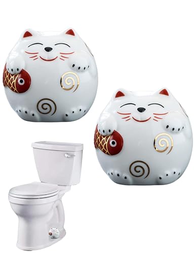 WANSHUNLMI Ceramic Cat Toilet Floor Bolt Covers, Decorative Toilet Bolt Caps, Cute Bathroom Decor Accessories Easy Installation Replacement Parts Universal Fit, Don't Cut Those Bolts (White, Cat) - color: White, Cat