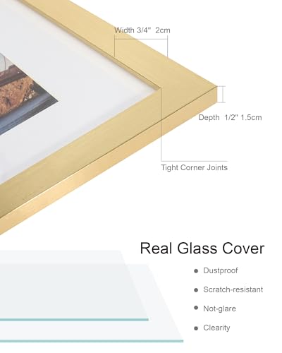 Hongkee 4x6 Picture Frame (4 Pack, Gold), Made of Real Glass and Wooden Frame - Display Pictures 3.5x5 with Mat or 4x6 Without Mat, 4 by 6 Photo Frames TableTop Display and Wall Mounting - color: Gold, size: 4x6 in