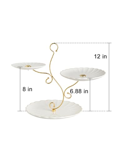 Sweejar 3 Tier Ceramic Cake Stand Wedding, Dessert Cupcake Stand for Tea Party Serving Platter (Milk Pink) - color: Milk Pink