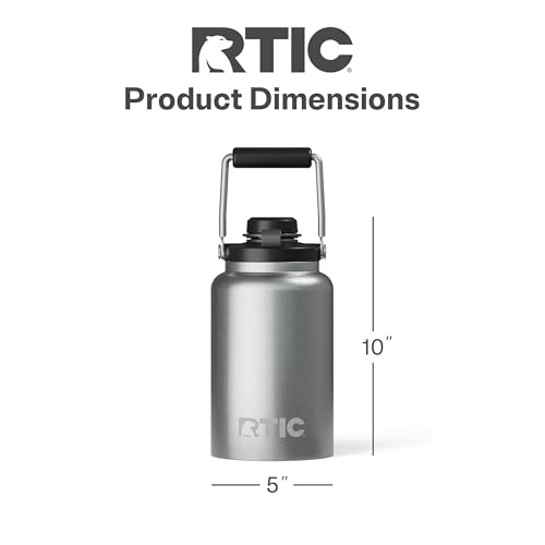 RTIC Half Gallon Outback Jug, Ceramic Lined, Stainless | Stainless Steel, Insulated Water Bottle with Lid and Handle, Double Wall Vacuum Insulation - color: Stainless
