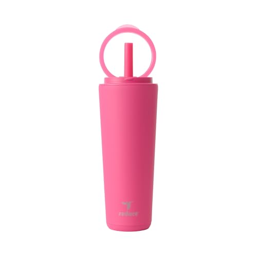 REDUCE Halo 24 oz Stainless Steel Vacuum Insulated Tumbler - Spill Proof Travel Mug with Flip Handle Lid - Keeps Drinks Cold for 32 Hrs - Dishwasher Safe - Cupholder Friendly - Dragonfruit - color: Dragon Fruit, size: 24 Ounces