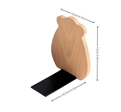 2-Pack Bear Beech Bookends, 5.9x4.7in | Solid Beech/Walnut Wood, Natural Grain, Non-Slip Base, Detachable Design, for Shelves/Desk/Kids Room - color: Beech Wood Bear