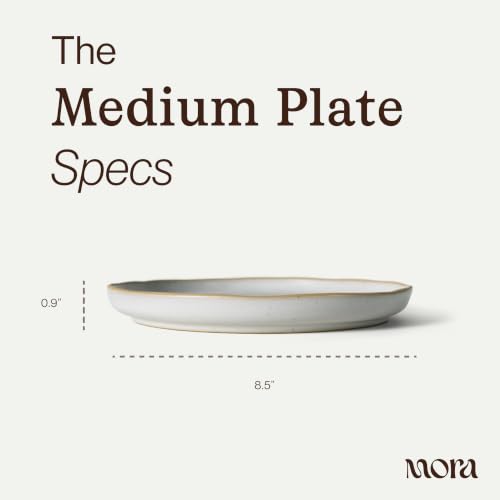 MORA Medium Plates Set of 4, 8.5 inch Ceramic Pottery Salad Plates - Microwave, Oven and Dishwasher Safe - Cloud - color: Cloud