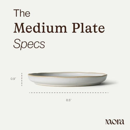 MORA Medium Plates Set of 4, 8.5 inch Ceramic Pottery Salad Plates - Microwave, Oven and Dishwasher Safe - Horizon - color: Horizon