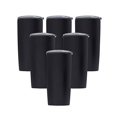 DISCOUNT PROMOS Plastic Tumblers 20 oz. Set of 6, Bulk Pack - With lids, Ice Coffee Tumbler, To Go Cup, Insulated - Black - color: Blank – Black