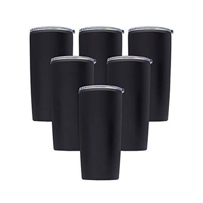 DISCOUNT PROMOS Plastic Tumblers 20 oz. Set of 6, Bulk Pack - With lids, Ice Coffee Tumbler, To Go Cup, Insulated - Black - color: Blank – Black