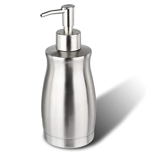 Soap Dispenser Stainless Steel - Brushed Nickel Pump Dispenser Bottle Refillable Liquid Hand Dish Soap Dispenser for Bathroom, Kitchen, Countertop, Silver (13.5 Oz / 400ML) - color: Curved-silver