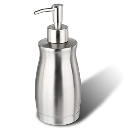 Soap Dispenser Stainless Steel - Brushed Nickel Pump Dispenser Bottle Refillable Liquid Hand Dish Soap Dispenser for Bathroom, Kitchen, Countertop, Silver (13.5 Oz / 400ML) - color: Curved-silver