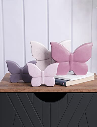 Butterfly Statue Decor Animal Figurine Modern Home Decor 6.7 Inch | Purple Ceramic Minimalist Sculpture Handicraft Gift Table Centerpiece Art for Living Room Bedroom Office