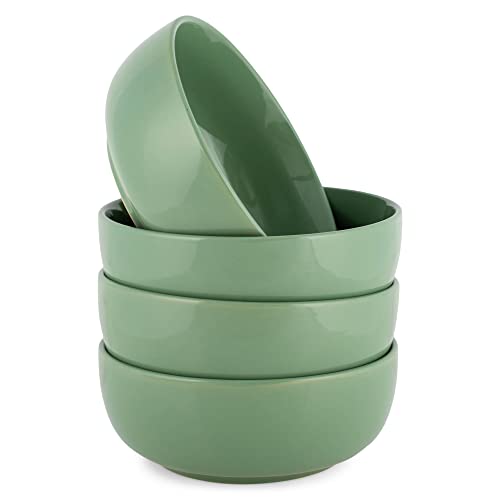 Elanze Designs Bistro Glossy Ceramic 7 inch Dinnerware Bowls Set of 4 - Perfect for Everyday uses from Pasta to Salad, Cereal to Ice cream, Ramen to Pho, Sage Green - color: Sage Green, style: 7 inch Cereal Salad