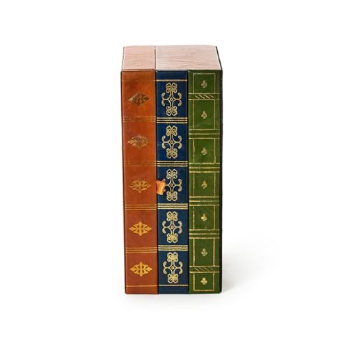 Two's Company Tri-Color Spine Rectangle Book Hinged Keepsake/Storage Box, 3.75-inches Height, Multicolor, Leather