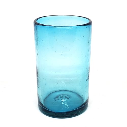Solid Aqua Blue 14 oz Drinking Glasses (set of 6), Recycled Glass, Lead-free, Toxin-Free (14oz Drinking) - color: Aqua Blue, size: 14 oz