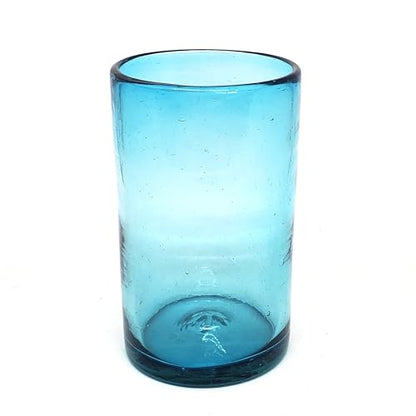 Solid Aqua Blue 14 oz Drinking Glasses (set of 6), Recycled Glass, Lead-free, Toxin-Free (14oz Drinking) - color: Aqua Blue, size: 14 oz