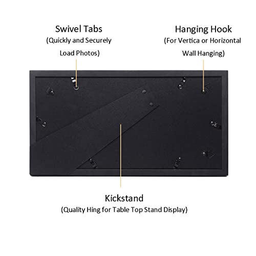 4x6 3-Opening Collage Picture Frame Black Wood | Shatter-resistant glass, tabletop & wall mount, fits 4x6 photos - size: 4x6 - 3 Opening