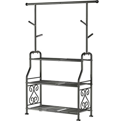 GIOTORENT Plant Stand Indoor, 3-Tier Heavy Duty Metal Shelf for Patio & Indoor, Tall Plant Holds 14+ Plants with 5 Hooks, Rust-Proof Plant Holder for Garden, Balcony, Living Room, Black - size: B-3Tier-Hanger