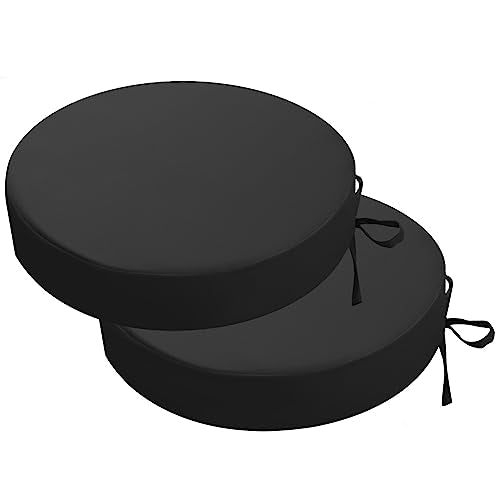 idee-home Outdoor Bistro Chair Cushions Set of 2 Think 15”x15”x 3” | Outdoor Round Seat Cushions with Ties, Waterproof Round Patio Furniture for Garden - color: Black, size: 15X3 Inch-Round