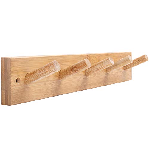 WEBI Coat Rack Wall Mounted,16" Hole to Hole,Coat Hanger Wall Mount with 5 Hooks for Hanging Coats,Hook Rack Peg Rail for Hats,Jacket,Clothes,Towels,Natural - color: Natural, size: 17 inch