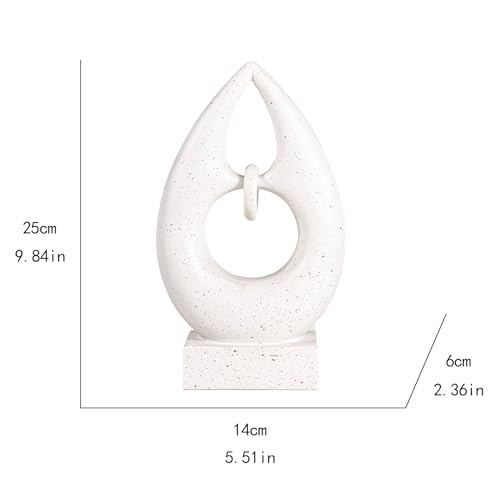 Abstract Teardrop Sculpture, White Speckled Resin, Modern Home Decor Figurine, 9.84in x 5.51in, Tabletop Art Piece