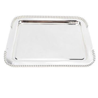 Asixxsix Metal Serving Tray, 16.5 x 11.0 inch Rectangular Stainless Steel Food Serving Tray European Retro Style Mirror Coffee Table Dessert Platter for Buffet Wedding Party (Silver) - color: Silver