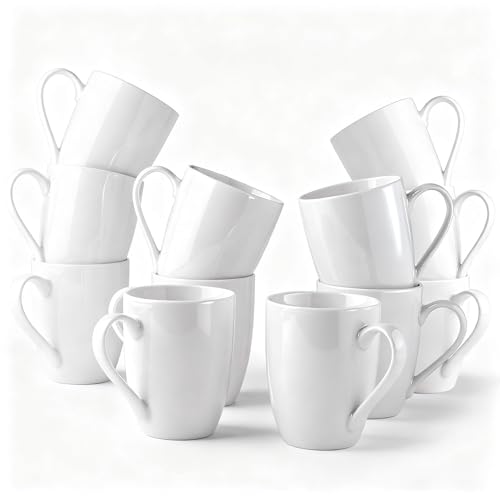 GBhome White Coffee Mugs Set of 12, 12 oz Ceramic Coffee Cups | Classic COffee Mugs for Home,Office&Restaurant,Tea/Espresso/Cappuccino. Dishwasher&Microwave Safe - color: Off White 2, size: 12 oz (12 Piece Set)