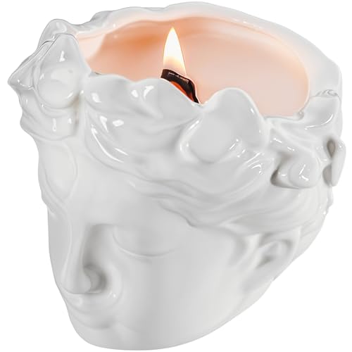 Wood Wick Candles That Crackle Like Fireplace - Anthropologie Vintage Greek Bust Face Sculpture Ceramic Candle - Classical Style - Dark Academia Decor - Lavender Aromatherapy Soy Wax - Reusable Gift