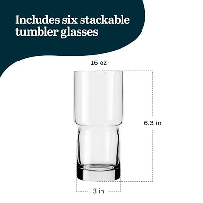 Libbey Newton Tumbler Drinking Glasses, Stackable, Tall Drinking Glasses Set of 6, 16 oz Glasses Drinking Set for Holidays, Birthdays, and More - color: Tumbler