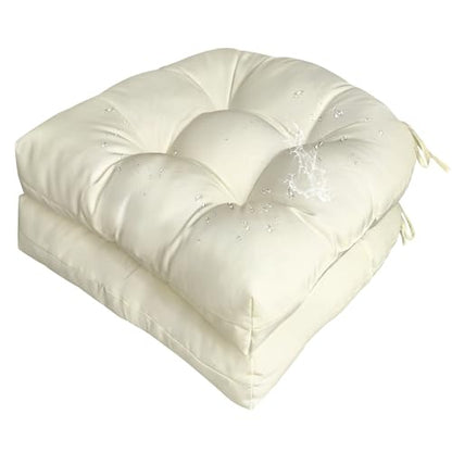 Gnostik 2 Pack Outdoor Wicker Chair Cushions Waterproof Rocking Chair Cushion U Shaped Patio Replacement Cushions with Ties for Porch, Garden,18.6" x 18.6", Beige - color: Cream