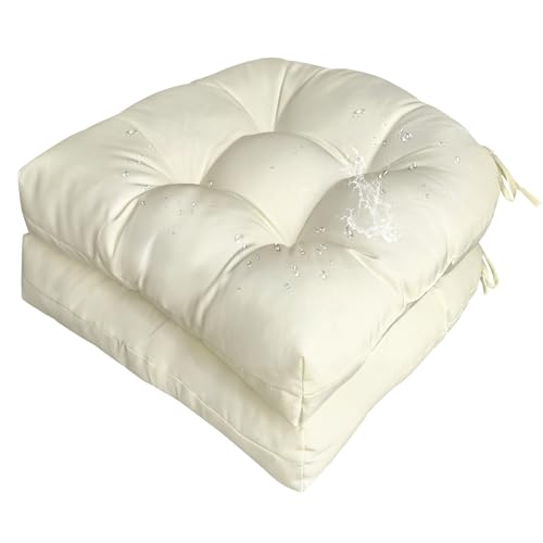 Gnostik 2 Pack Outdoor Wicker Chair Cushions Waterproof Rocking Chair Cushion U Shaped Patio Replacement Cushions with Ties for Porch, Garden,18.6" x 18.6", Beige - color: Cream