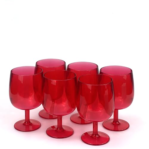 Yalin Set of 6 Unbreakable 12 oz Acrylic Plastic Wine and Water Tumbler Stackable Goblets. (Red, 12 oz) - color: Red, size: 12 oz