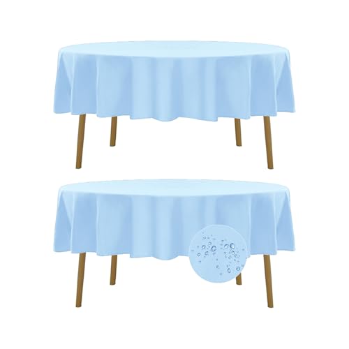 Fokitut 2 Pack Waterproof Round Tablecloth, 90 Inch, Stain Resistant and Wrinkle Polyester Table Cloth, Fabric Table Cover for Kitchen Dining, Wedding, Party, Holiday Dinner-Blue Mist - color: Blue Mist, size: Round-90''-2pack