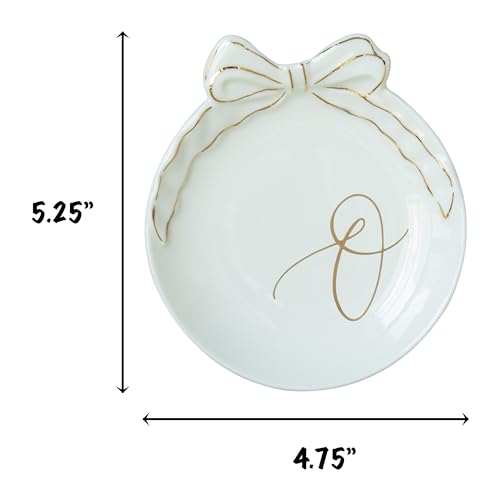 COLLECTIVE HOME Ceramic Jewelry Tray, Monogram Trinket Dish with Bow (A) | Mothers Day Graduation Christmas Birthday Gifts for Women, Bridesmaid Proposal Gifts, Features Real Gold Trim & Gift Box - color: O