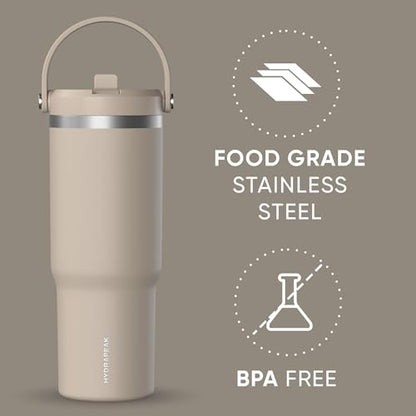 Hydrapeak Nomad 32oz Stainless Steel Insulated Travel Tumbler with Handle & Straw Lid, Leakproof, Cupholder Friendly, Back to School, College Dorm, Gym & Everyday Hydration, Cold 24 Hours (ST-Latte) - color: ST-Latte