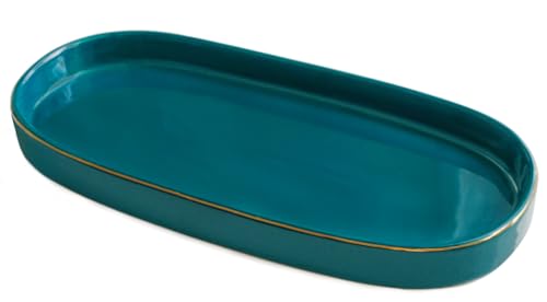 10x5 Bathroom Vanity Tray, Oval Ceramic Decorative Perfume Candle Tray for Bathroom/Kitchen Counter, Green - color: Green