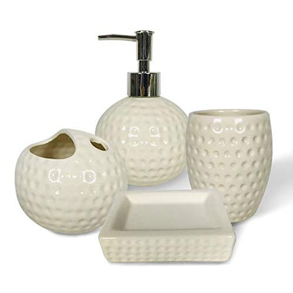 bbruriy 4-Pieces White Ceramic Bathroom Decor Accessory Set Includes Soap Lotion Dispenser,Soap Dish,Cup and Toothbrush Holder