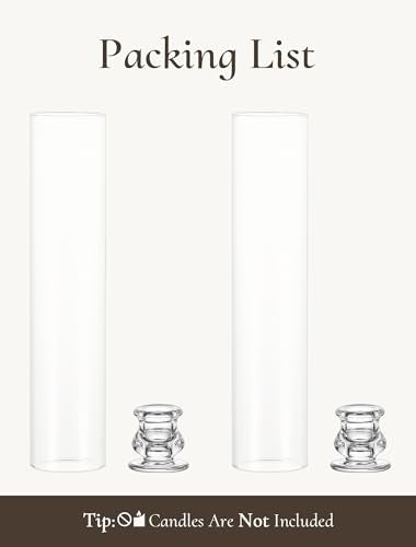 Hurricane Glass Candle Holders: 12" Tall Cylinder Cover Set of 2 | for 0.87" Taper, Windproof Chimney Cover, Clear Candlestick Holder for Wedding Table Centerpiece, Party, Birthday, Christmas - size: 12" H - 2 Pcs