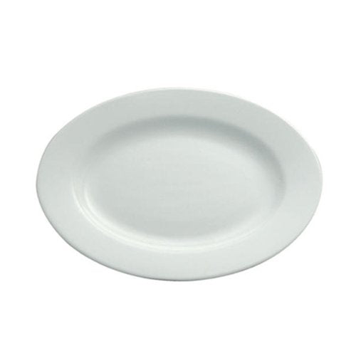 CAC China Lincoln Series 101-41 14 inch Porcelain Oval Platter, Bone White, Set of 12