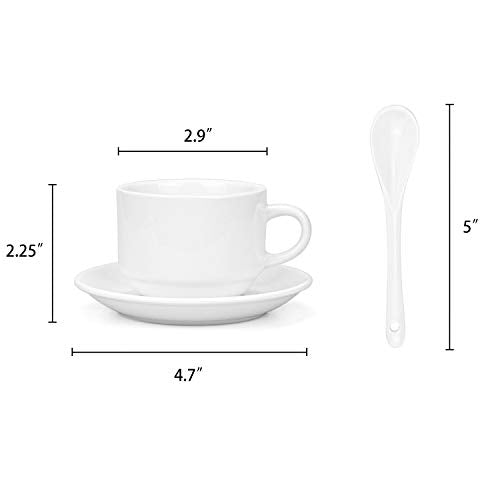 Hedume 6 Pack 5 OZ Espresso Cups with Saucers and Spoons, Stackable Espresso Coffee Cup Set for Specialty Coffee Drinks, Latte, Cafe Mocha and Tea - Safe for Dishwasher, Microwave, Oven and Freezer