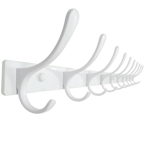 SKOLOO Wall Mounted Coat Rack - 10 Hooks, Heavy Duty, Stainless Steel, Metal Wall Hangers, Sturdy Coat Hooks for Hanging Coats, Jacket, Clothes, Hat, White - color: White, size: 10 Hook(1 Pack)