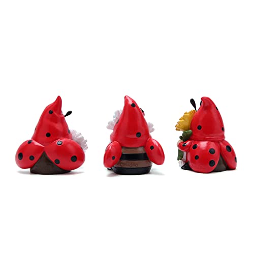 Hodao Spring Ladybug Gnome Decor Set of 3, Resin Floral Figurines for Tiered Tray Shelf Table Display, Cute Farmhouse Home Accent, Year Round Gift for Women, Friends and Family - style: Ladybug Gnome